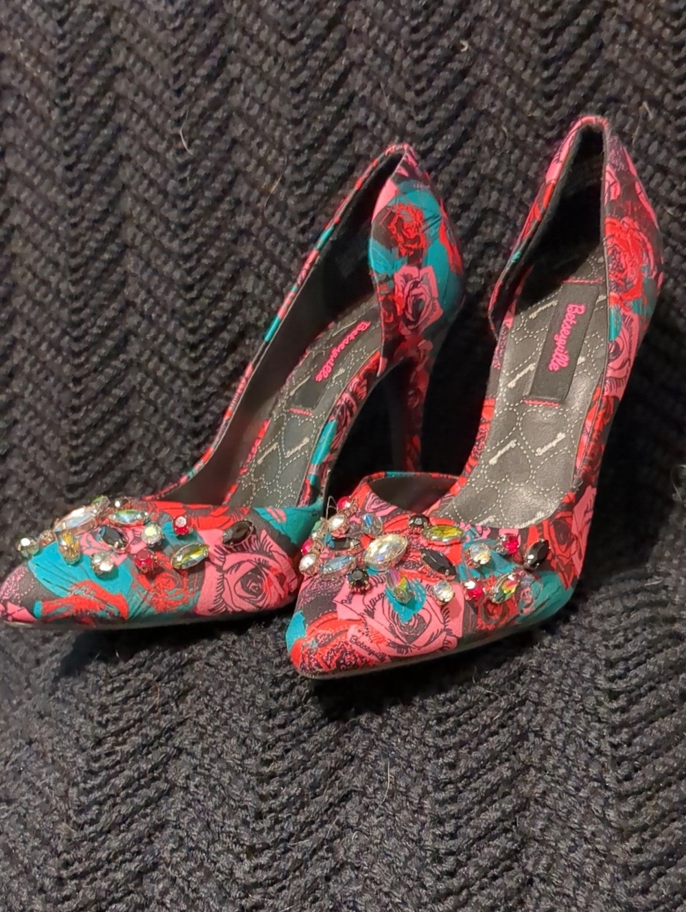 Betseyville By Betsey Johnson Floral Jeweled Pointed-Toe Pumps - Pink/Teal